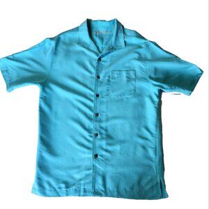 Caribbean Button Up Shirt Men's Large Short Sleeve Blue Modal Blend Casu…